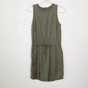 Lou & Grey Womens XS Olive Green Lyocell Drawstring Waist Sleeveless Tank Dress